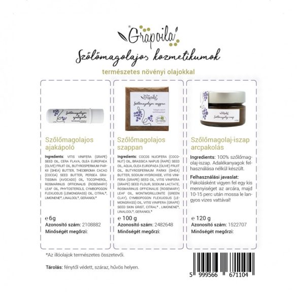 Grapeseed Oil Cosmetic Box (soap, lip balm, mud)