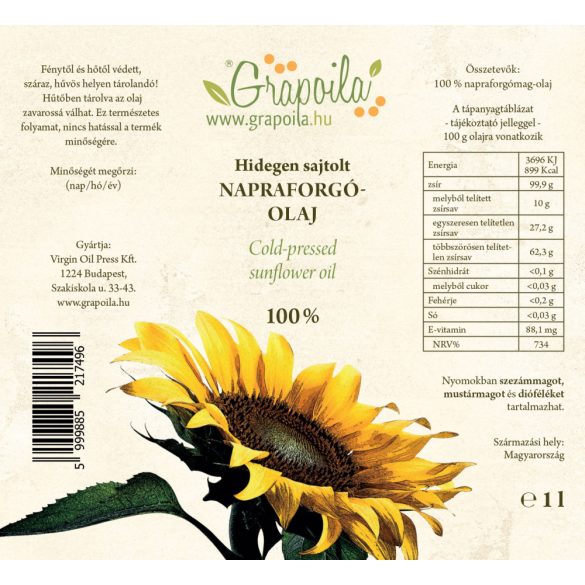 Sunflower seed oil ORGANIC 1000 ml PET