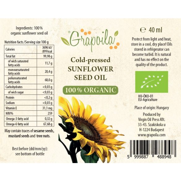 Sunflower seed oil ORGANIC 40 ml