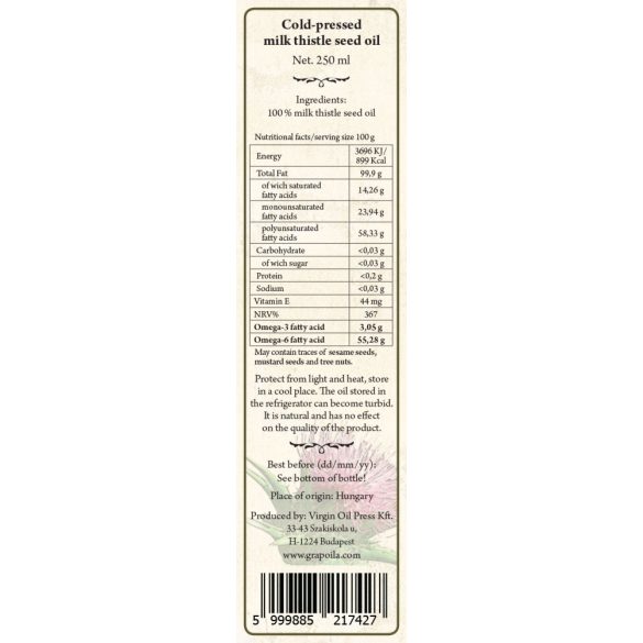 Huile de pépins de chardon-Marie 250 ml