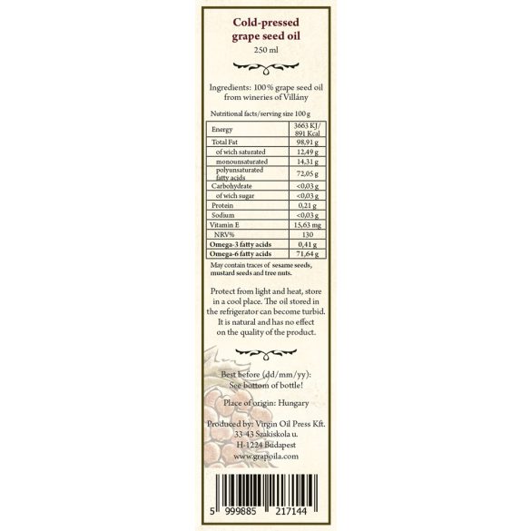 Grapeseed Oil 250 ml from Villány