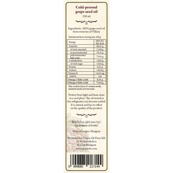 Szőlőmagolaj - VILLÁNYI 250 ml